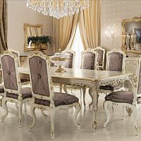 Classic dining table 15117solid woodwood with gold leaf finishfabric