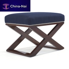Traditional stool COTE D'AZUR wooden baseupholsteredblue
