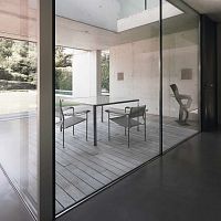 Contemporary dining table GREEN / 223_Otempered glassstainless steel basesquare