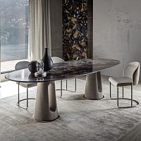 Contemporary dining table MAVERICKmarblemetal baseleather base