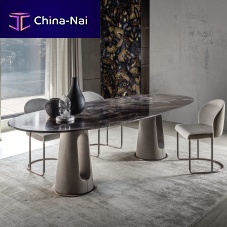 Contemporary dining table MAVERICKmarblemetal baseleather base