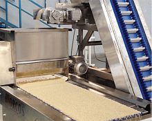 Food product hopper nutwith belt conveyorfor powder coating