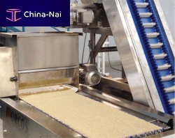 Food product hopper nutwith belt conveyorfor powder coating