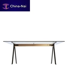 Contemporary dining table FRATE 50�tempered glasspainted steel baserectangular