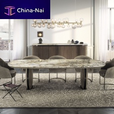 Contemporary table LOTUS marblemetal baseleather base