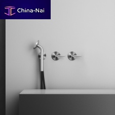 Double-handle shower mixer tap 21 68Tfor bathtubwall-mountedstainless steel