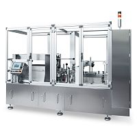 Horizontal case packer-unpacker MDPLC-controlledfor bottlesfor heat-shrink film packages