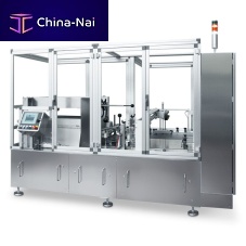 Horizontal case packer-unpacker MDPLC-controlledfor bottlesfor heat-shrink film packages