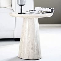 Contemporary side table AIMEtravertinetravertine baseround
