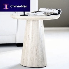 Contemporary side table AIMEtravertinetravertine baseround