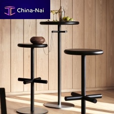 Contemporary high bar table OXO solid woodlacquered metal steel baseround