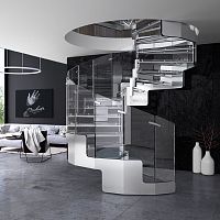 Straight staircase JOYhelicalwooden stepglass step