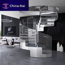Straight staircase JOYhelicalwooden stepglass step