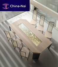 Contemporary table LAMAA oakglassmetal