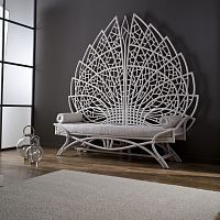 Original design upholstered bench ETHUILrattanwith backrestbrown