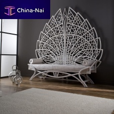 Original design upholstered bench ETHUILrattanwith backrestbrown