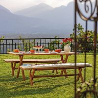 Contemporary table CROSSsolid woodteakteak base