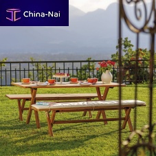 Contemporary table CROSSsolid woodteakteak base
