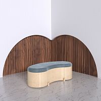 Contemporary upholstered bench NAMIvelvetwalnut basemaple base