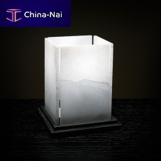 Table lamp CUBIC 1930steeloakalabaster