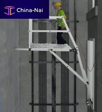 Mobile scaffolding facadefor elevator shaftswith stairway
