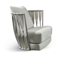Contemporary armchair TWISTfabricstainless steelwith removable cushion
