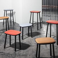 Contemporary stool CUBAleatherwooden baseupholstered