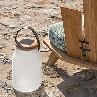 Portable lamp Milksandblasted glassteakleather