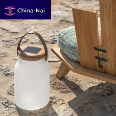 Portable lamp Milksandblasted glassteakleather