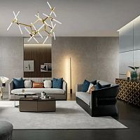 Contemporary sofa L12fabricleatherbrown