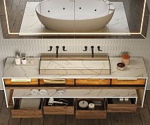 Double washbasin cabinet EXCELLENT GLASS PLUSfree-standingwoodenaluminum