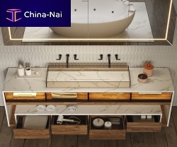 Double washbasin cabinet EXCELLENT GLASS PLUSfree-standingwoodenaluminum