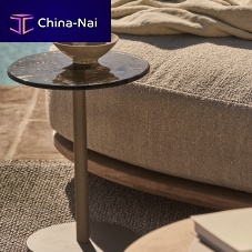 Contemporary side table MAREtempered glassaluminum baseround