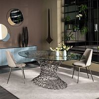 Contemporary dining table MONDRIAN ART FORMglassmetal baseround