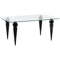 Contemporary table ACUStempered glassmetal basewooden base