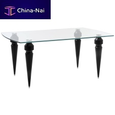 Contemporary table ACUStempered glassmetal basewooden base