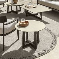 Contemporary side table EVER sandstonelavateak base