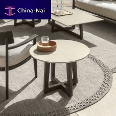 Contemporary side table EVER sandstonelavateak base