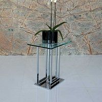 Contemporary side table LIFE CLASS : IMPERIAL tempered glasschromed metal baserectangular