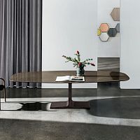 Contemporary dining table Palace shapedwoodenlacquered glassfrosted glass