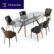 Contemporary dining table STIVsmoked glassmarblesolid wood base