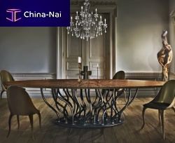 Organic design dining table ALLANAwalnutglassresin base