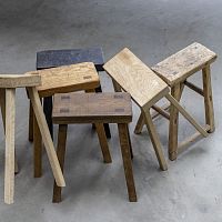 Contemporary stool MILLIwoodengrayred