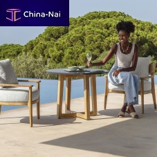 Contemporary dining table EVER lavasandstoneteak base