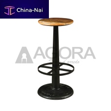 Traditional bar stool SINGHER solid woodpainted metal basecentral base