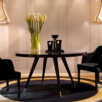 Contemporary dining table ANDREAglossy lacquered woodwooden baseround