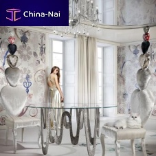Contemporary table ONDE glasslacquered metal baseround