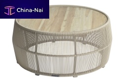 Contemporary coffee table ISLAsynthetic fiberteakround