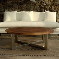 Contemporary coffee table MAINDECK teakstainless steel baseround