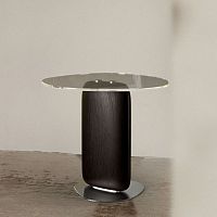 Contemporary side table INKglasswalnut baseash base